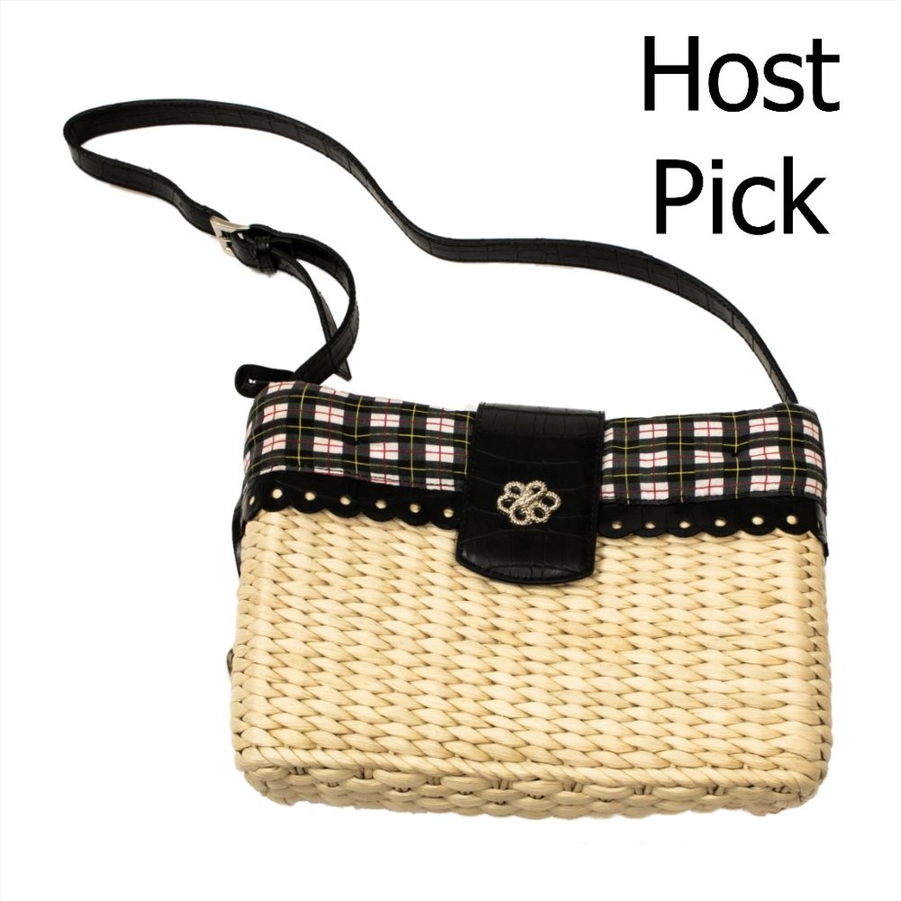 HP EUC Woven Straw and Plaid Shoulder Bag